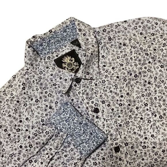 English Laundry Blue Floral Striped Cotton Button Up Shirt M - Picture 1 of 12